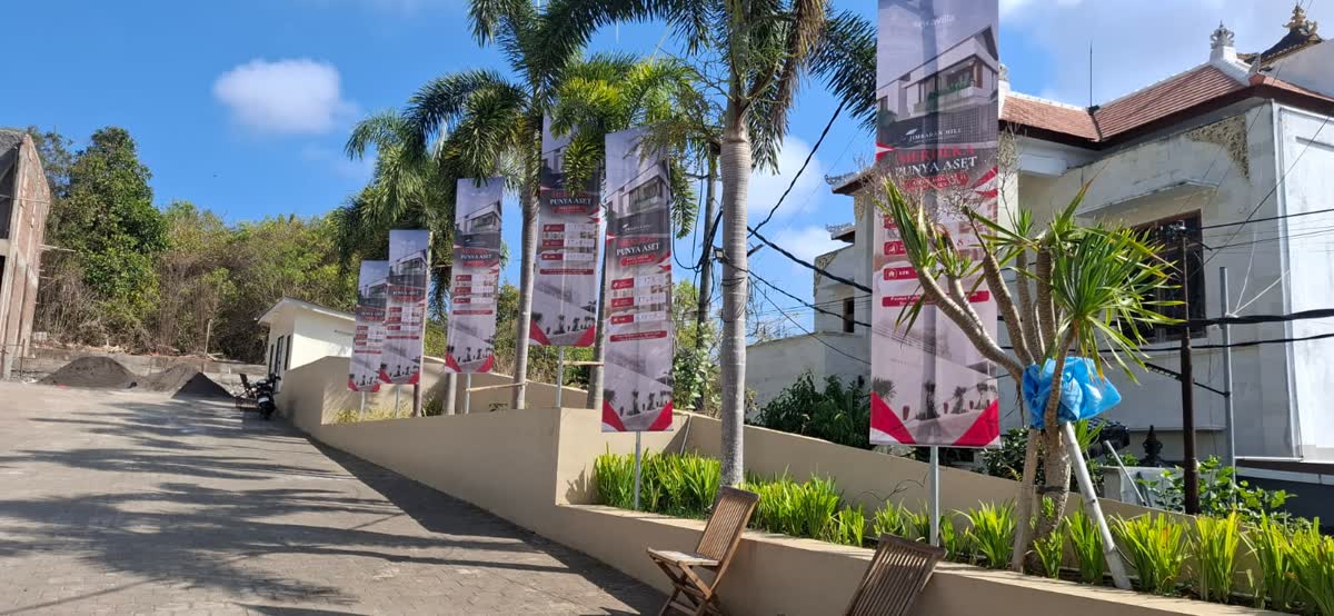 The Jimbaran Hill estate today — finished internal road and landscaping